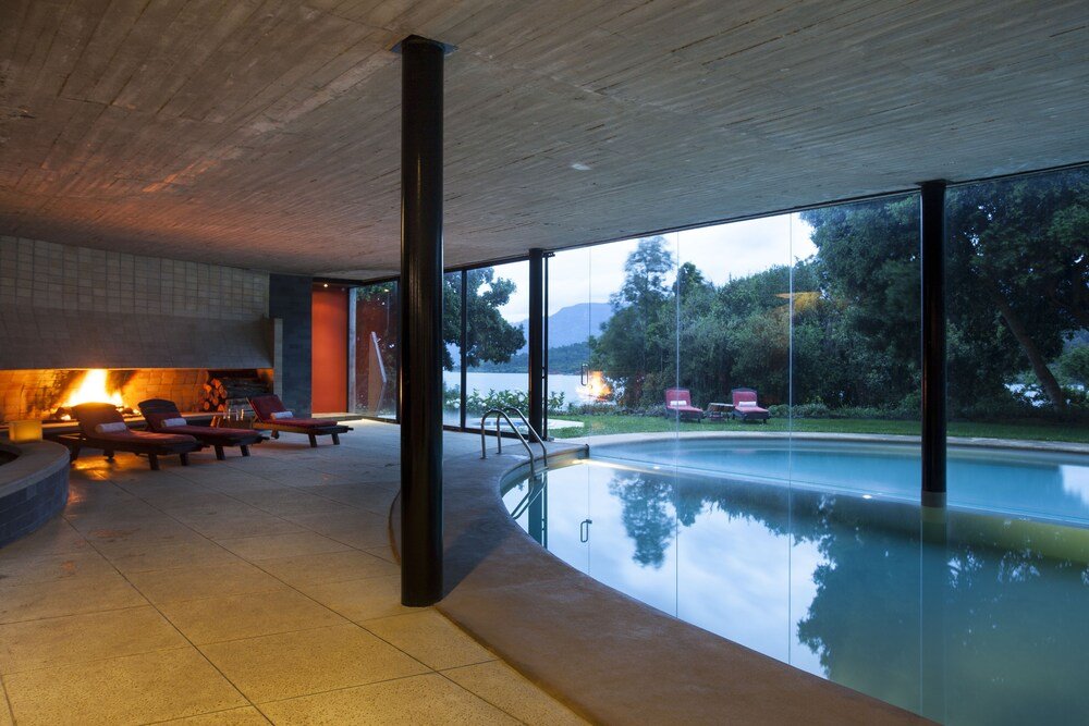 Modern indoor pool area at Hotel Antumalal in Pucón