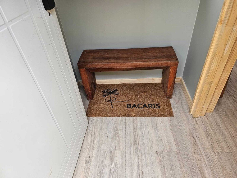 Wooden bench in a hallway of the hotel