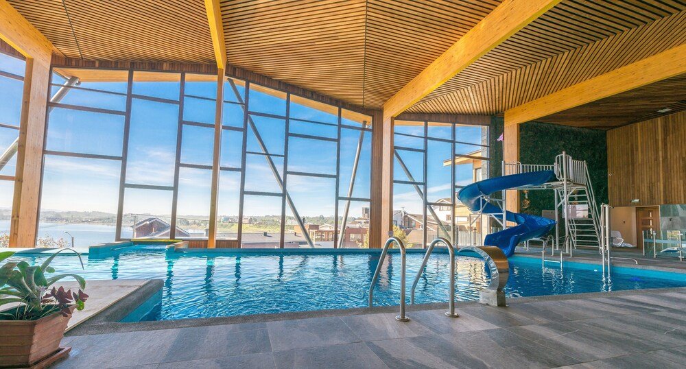 Indoor swimming pool with a view at the hotel