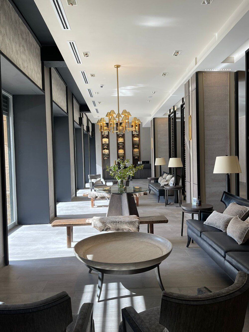 Hotel lobby with a central seating area at Cabo de Hornos