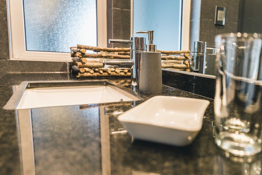 Modern bathroom with a granite counter