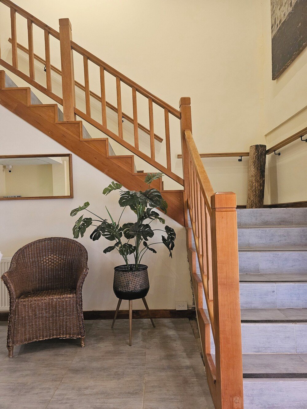 Staircase with wooden railings