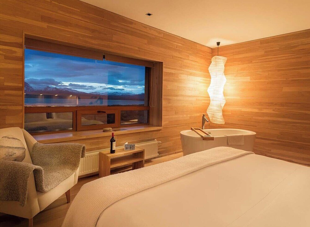 Modern bedroom with a large window